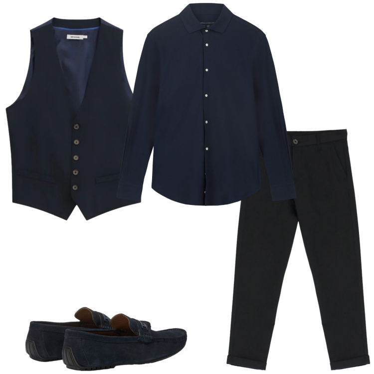 Outfit uomo - Total look #2388100. Stile Trendy per Serata speciale. Abbinamento con pantaloni, gilet, scarpe stringate, camicie.