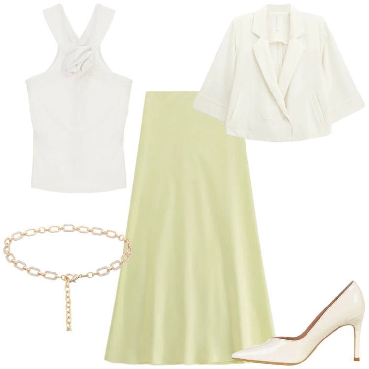 Outfit donna - Total look #2388116. Stile Chic per Cerimonia. Abbinamento con blazer, canottiere, gonne lunghe, décolleté, cinture.