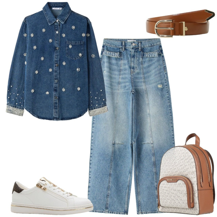 Outfit donna - Total look #2388122. Stile Casual chic per Tutti i giorni. Abbinamento con zaini, sneakers, jeans, camicie, cinture.