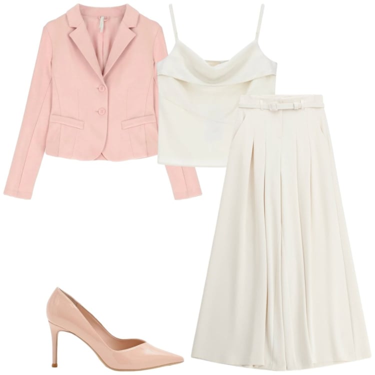 Outfit donna - Total look #2388124. Stile Chic per Cerimonia. Abbinamento con pantaloni a palazzo, canottiere, blazer, décolleté.