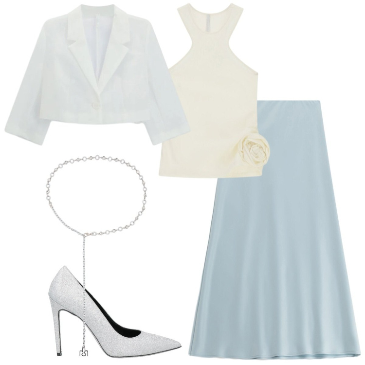 Outfit donna - Total look #2388126. Stile Romantica per Cerimonia. Abbinamento con décolleté, gonne lunghe, blazer, top, cinture.
