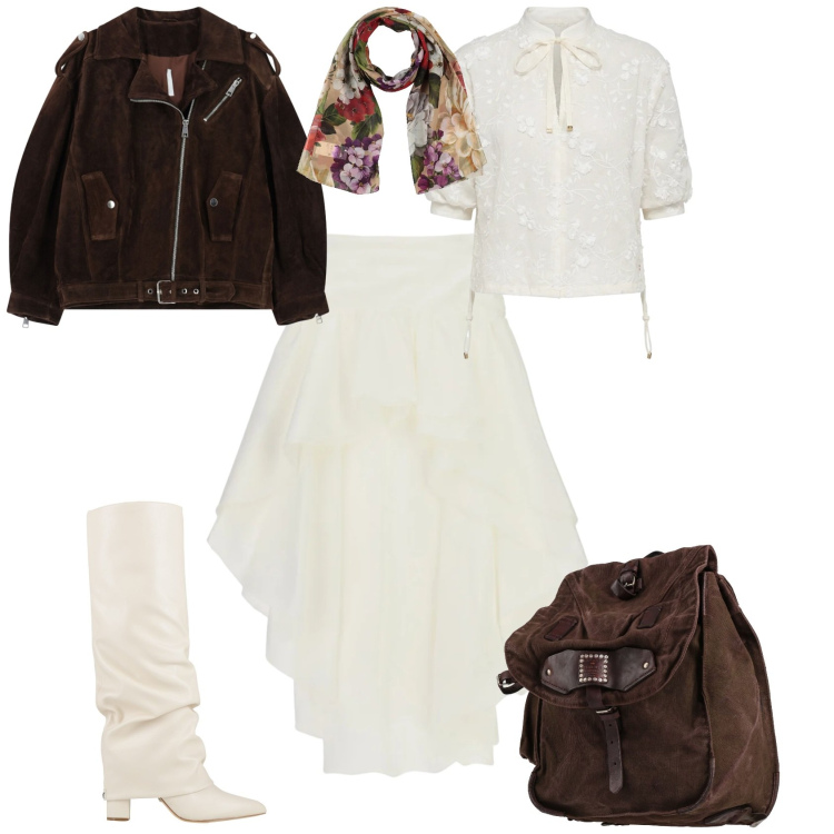 Outfit donna - Boho chic tempo libero. Stile Boho per Tutti i giorni. Abbinamento con stivali, zaini, sciarpe, gonne lunghe, giacche, bluse.