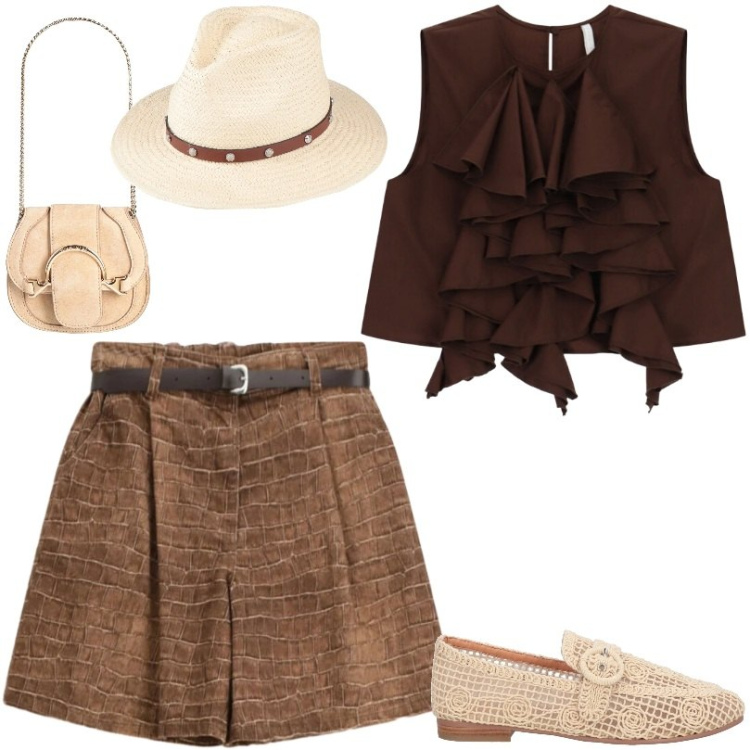 Outfit donna - Weekend di relax. Stile Chic per Tutti i giorni. Abbinamento con marsupi, cappelli, mocassini, bermuda, canottiere.