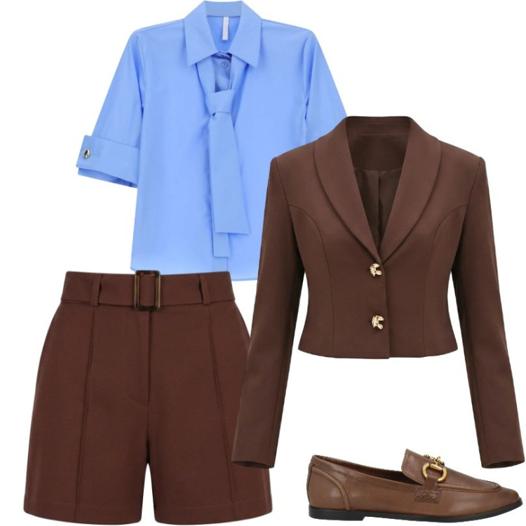 Outfit donna - Total look #2388142. Stile Casual chic per Tutti i giorni. Abbinamento con mocassini, camicie a manica corta, blazer, shorts.