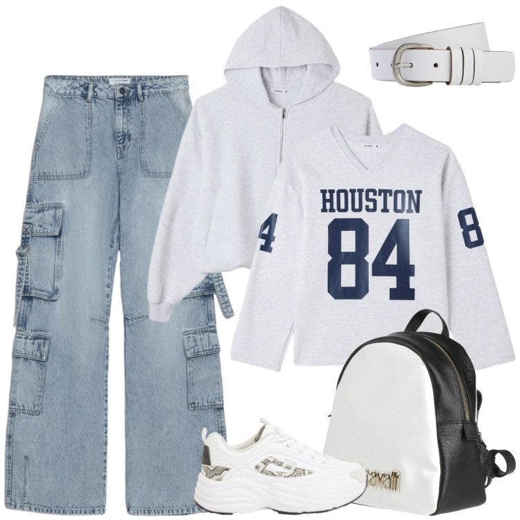 Outfit donna - Total look #2388147. Stile Urban per Tutti i giorni. Abbinamento con zaini, sneakers, cinture, t-shirt, jeans, felpe con cappuccio.