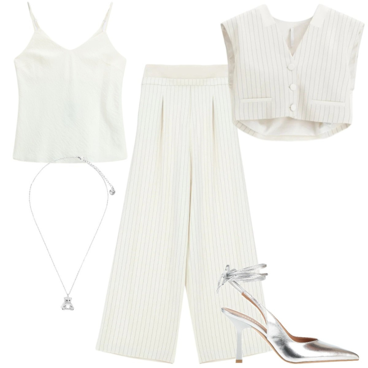 Outfit donna - Total look #2388166. Stile Chic per Cerimonia. Abbinamento con décolleté, pantaloni a palazzo, gilet, canottiere, ciondoli.