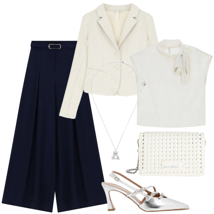 Outfit donna - Total look #2388174. Stile Chic per Cerimonia. Abbinamento con décolleté, pantaloni a palazzo, blazer, canottiere, borse a tracolla, ciondoli.