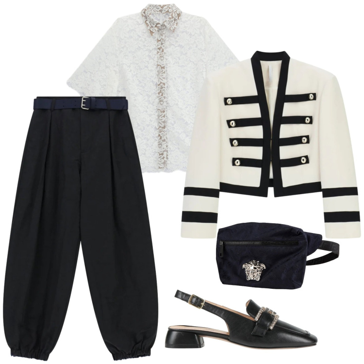 Outfit donna - A lavoro comoda. per Ufficio. Abbinamento con marsupi, décolleté, pantaloni, camicie a manica corta, blazer.
