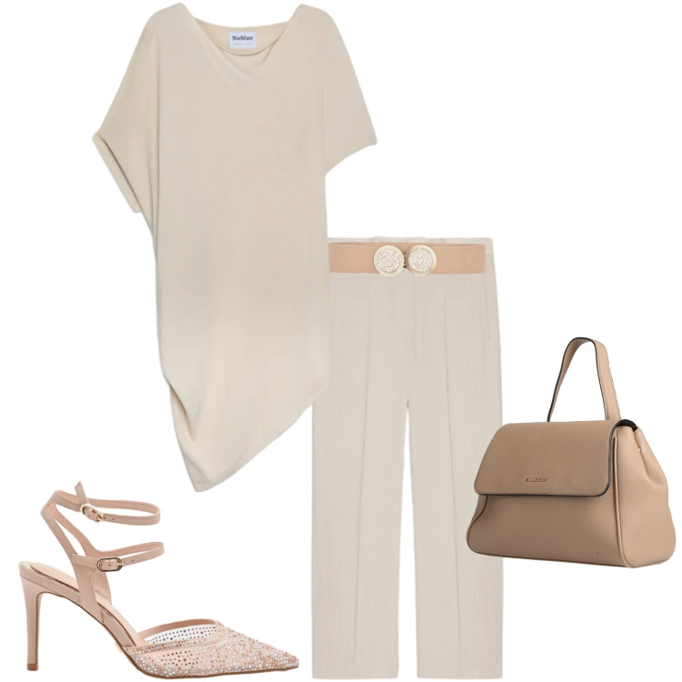 Outfit donna - Colori chiari. Stile Casual chic per Serata fuori. Abbinamento con zaini, maglieria, pantaloni, cinture, décolleté.