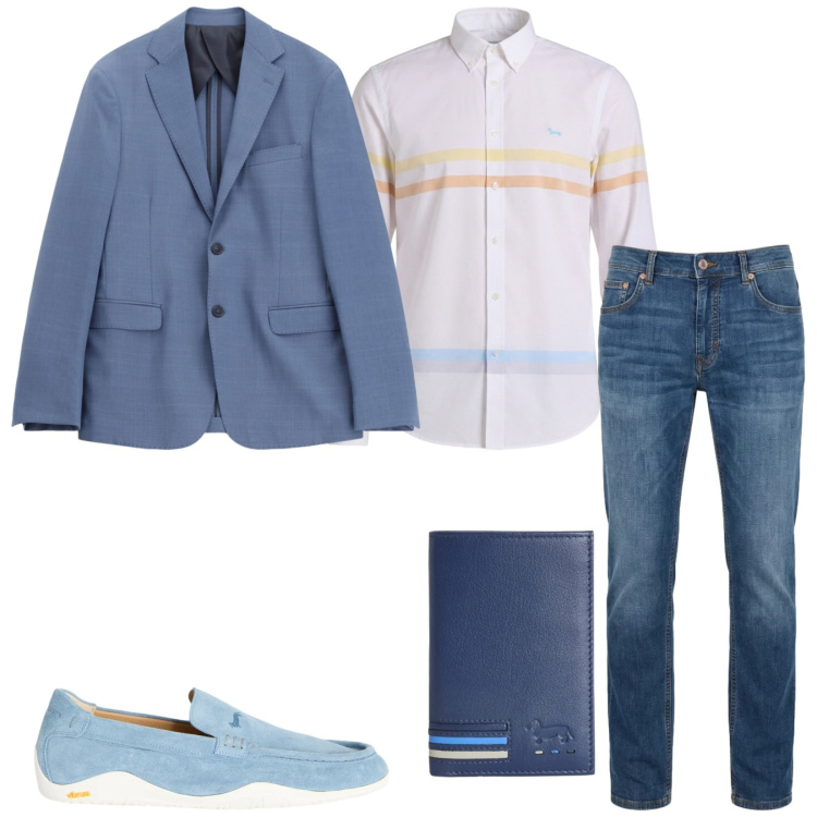 Outfit uomo - Total look #2388210. Stile Trendy per Ufficio. Abbinamento con giacche, portafogli, scarpe stringate, jeans, camicie.