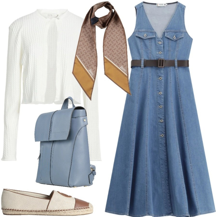 Outfit donna - Total look #2388212. Stile Casual chic per Tutti i giorni. Abbinamento con sciarpe, zaini, cardigans, espadrillas, vestiti midi/longuette.