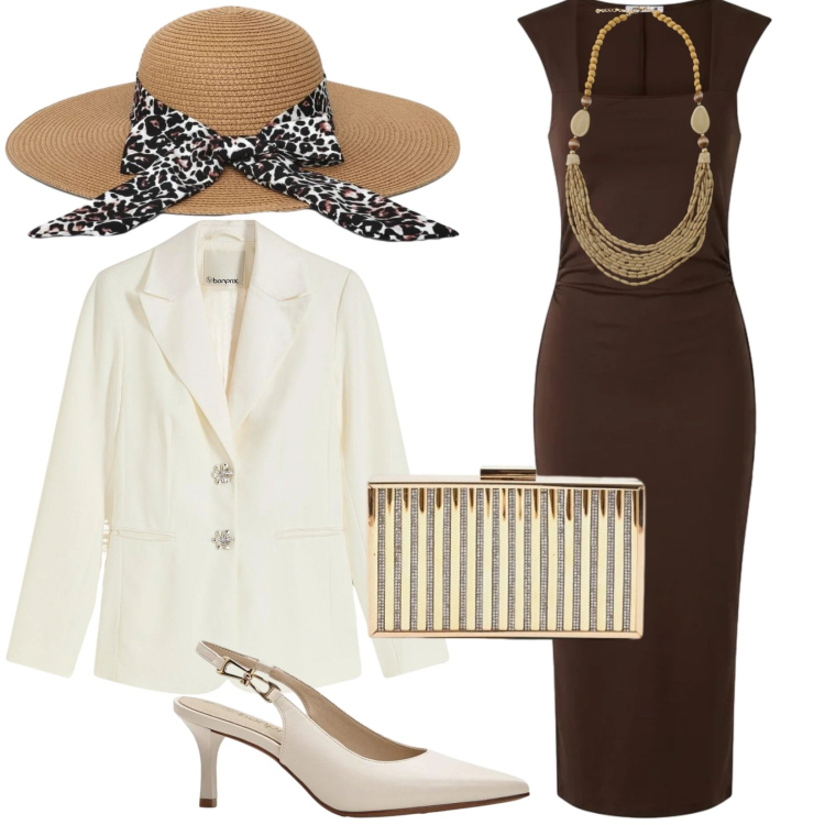Outfit donna - Cerimonia/eventi importanti. Stile Glamour per Cerimonia. Abbinamento con blazer, décolleté, vestiti midi/longuette, cappelli, collane, clutch.
