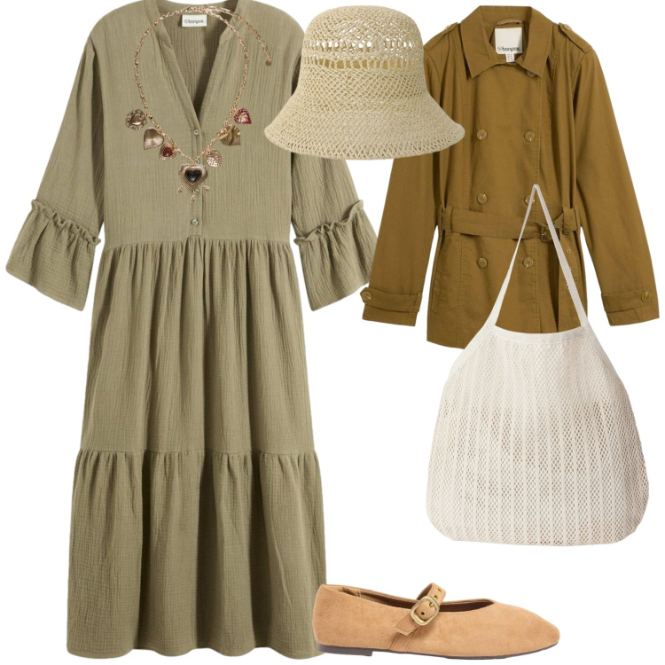 Outfit donna - Tanto sole. per Mare. Abbinamento con vestiti midi/longuette, ballerine, trench, cappelli, collane, shopping bag.
