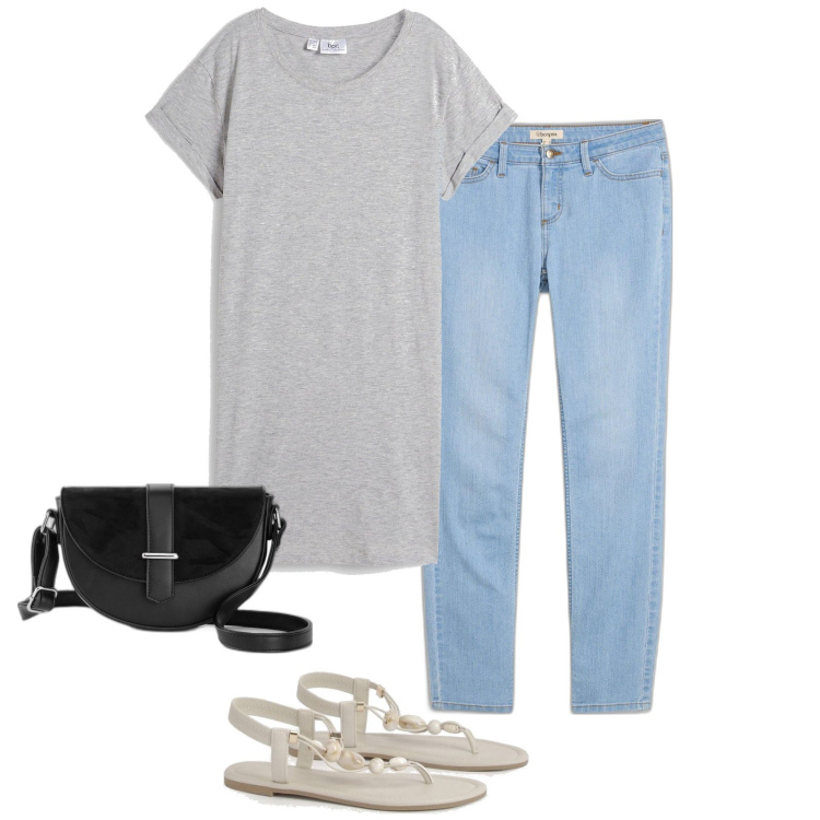 Outfit femme - Tshirt long. Style Basique pour Tous les jours. Assortir avec jean skinny, t-shirts, pulls, sandales bijou.