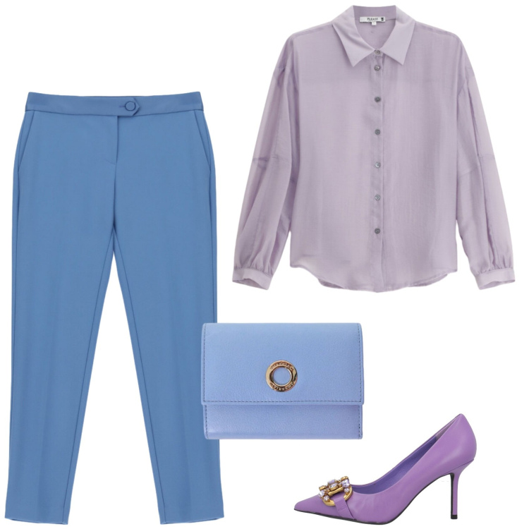 Outfit donna - Impalpabile. Stile Casual chic per Ufficio. Abbinamento con décolleté, camicie, portafogli, pantaloni.