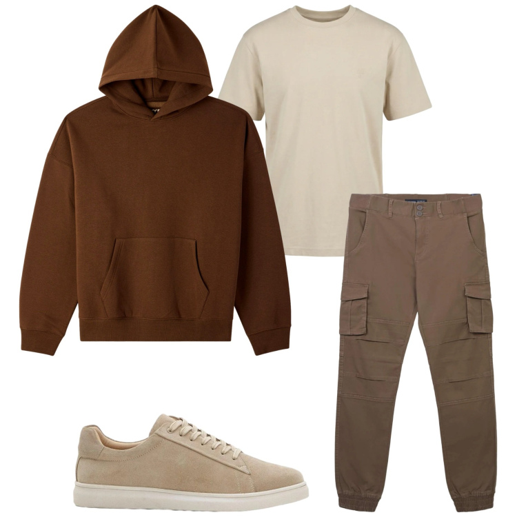 Outfit uomo - Tutti i giorni. Stile Casual per Tutti i giorni. Abbinamento con sneakers, pantaloni cargo, felpe con cappuccio, t-shirt.