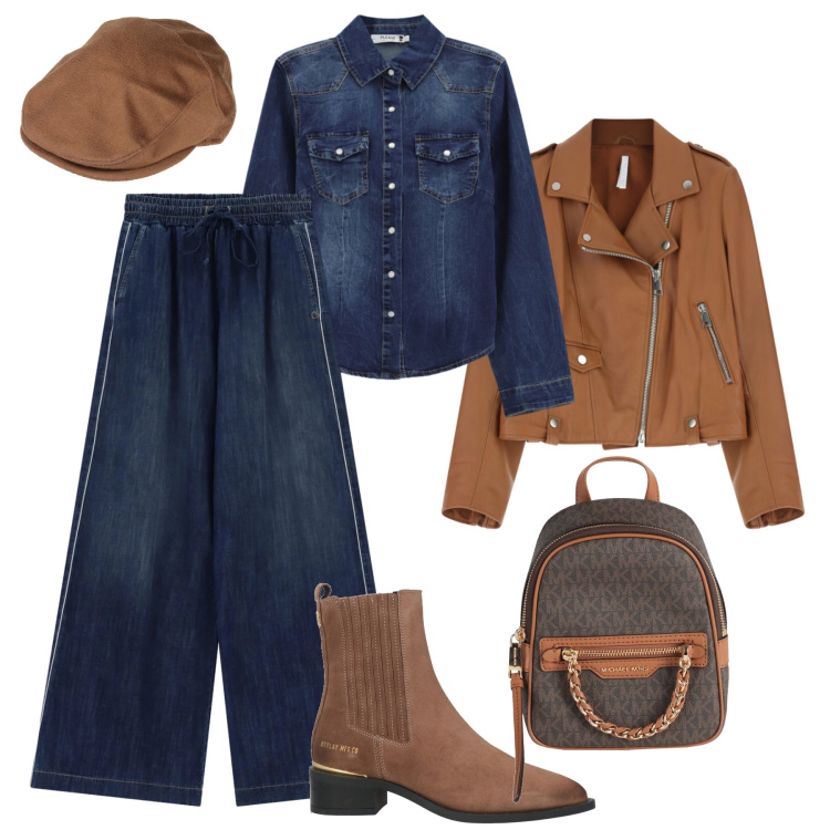 Outfit donna - Denim e pelle. Stile Urban per Tutti i giorni. Abbinamento con stivaletti chelsea, cappelli, zaini, camicie, jeans, giacche.