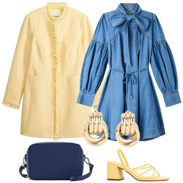Outfit donna - Jeans bon ton. Stile Bon Ton per Tutti i giorni. Abbinamento con sandali col tacco, orecchini, borse a tracolla, blazer, vestiti chemisier.