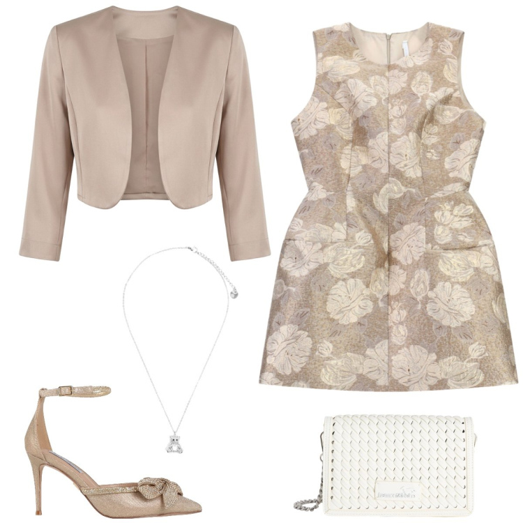Outfit donna - Cerimonia. Stile Chic per Cerimonia. Abbinamento con décolleté, vestiti corti, blazer, borse a tracolla, ciondoli.