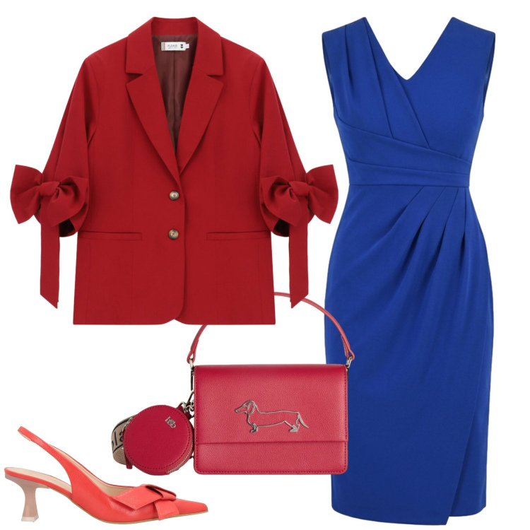 Outfit donna - A tutto colore. Stile Chic per Serata fuori. Abbinamento con décolleté, borse a tracolla, blazer, vestiti midi/longuette.