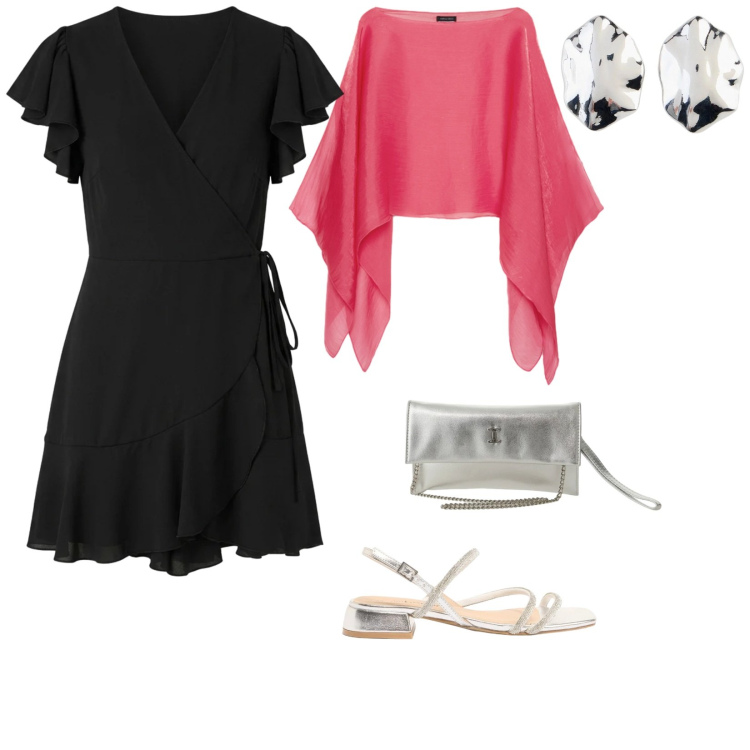 Outfit donna - Serate in terrazza. per Serata fuori. Abbinamento con sandali, orecchini, borse a tracolla, blazer, vestiti corti.