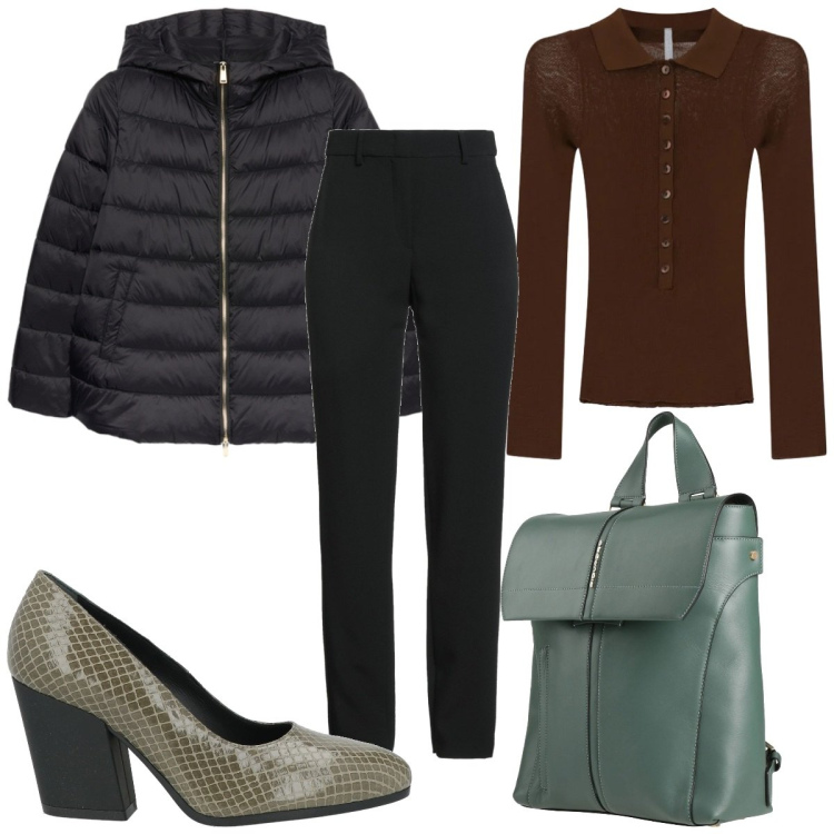 Outfit donna - Total look #2388428. Stile Minimal per Tutti i giorni. Abbinamento con décolleté, zaini, pantaloni, blazer, maglieria.