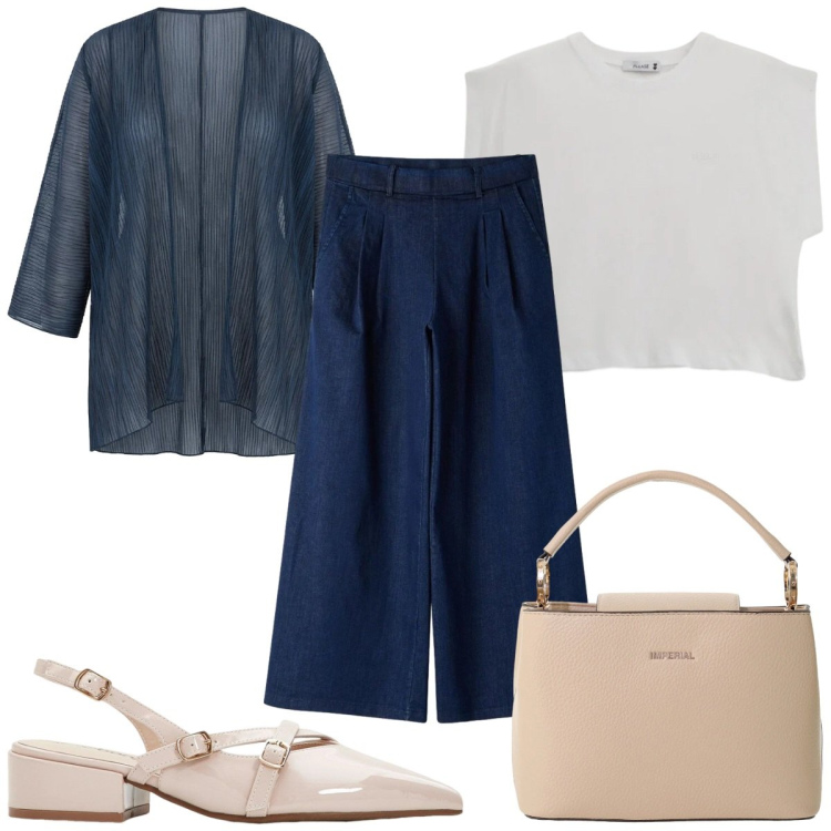 Outfit donna - Total look #2388436. Stile Minimal per Tutti i giorni. Abbinamento con décolleté, jeans, borse a secchiello, blazer, top.