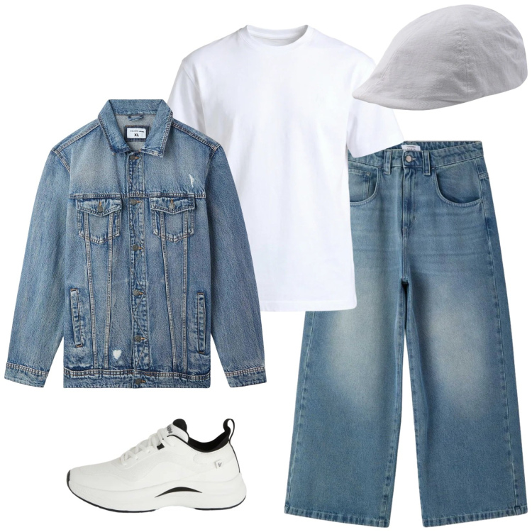 Outfit uomo - Total look #2388438. Stile Casual per Tutti i giorni. Abbinamento con giacche, jeans, t-shirt, sneakers, cappelli con visiera.