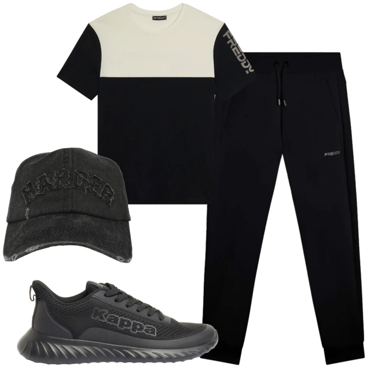 Outfit uomo - Total look #2388439. Stile Casual per Sport. Abbinamento con sneakers, cappelli con visiera, pantaloni, t-shirt.