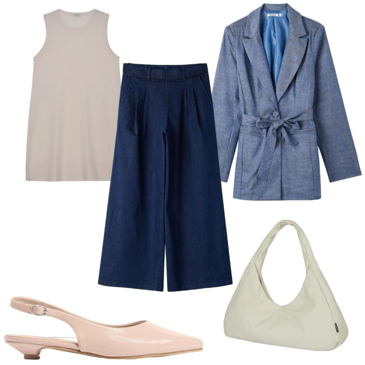 Outfit donna - Total look #2388442. Stile Casual per Tutti i giorni. Abbinamento con sandali, jeans, blazer, borse a spalla, bluse.