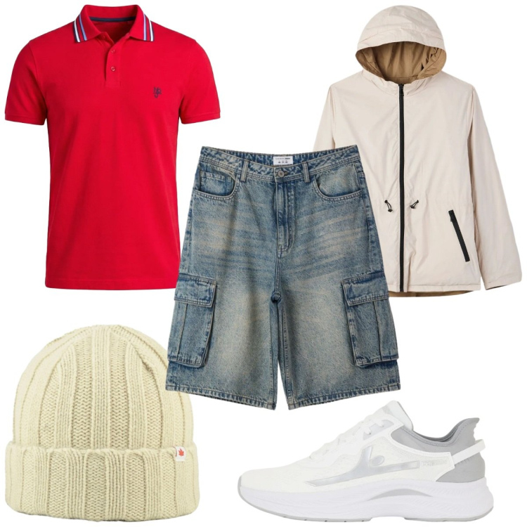 Outfit uomo - Total look #2388450. Stile Trendy per Tutti i giorni. Abbinamento con pantaloni corti, giacche, polo, sneakers, berretti.