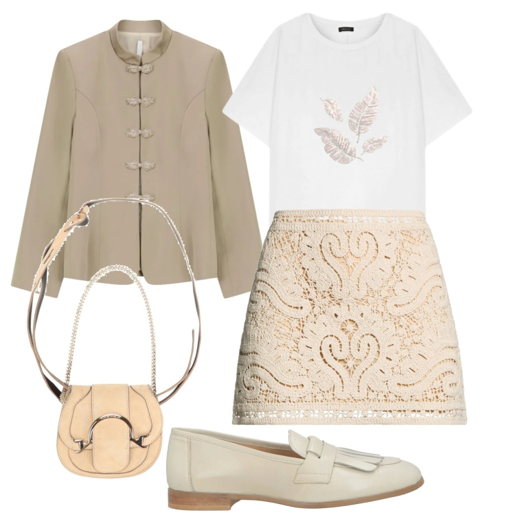 Outfit donna - Total look #2388462. Stile Bon Ton per Ufficio. Abbinamento con marsupi, minigonne, mocassini, t-shirt, blazer.