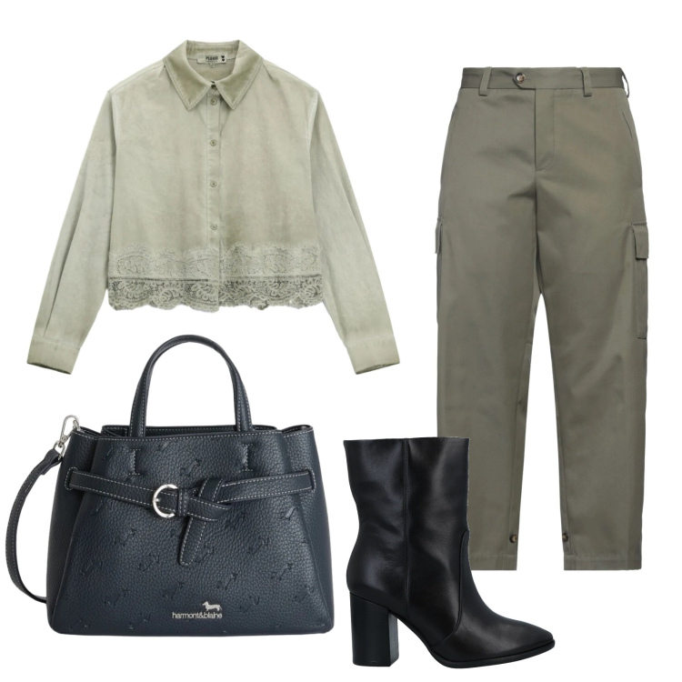 Outfit donna - Total look #2388463. Stile Casual chic per Ufficio. Abbinamento con stivaletti, pantaloni cargo, camicie, borse a mano.