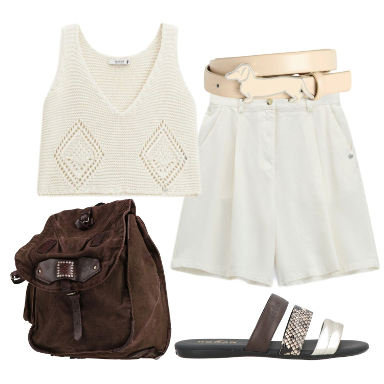Outfit donna - Total look #2388468. Stile Etnico per Tutti i giorni. Abbinamento con sandali in pelle, zaini, top, bermuda, cinture.