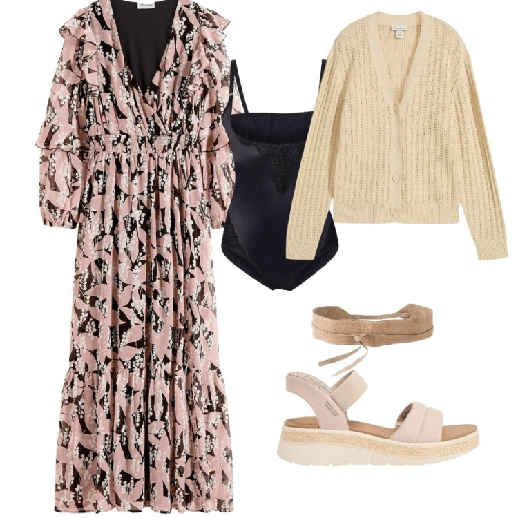 Outfit donna - bonprix - Boho Spring Vibes. Stile Boho per Tutti i giorni. Abbinamento con vestiti, cardigans, body, cinture, sandali.