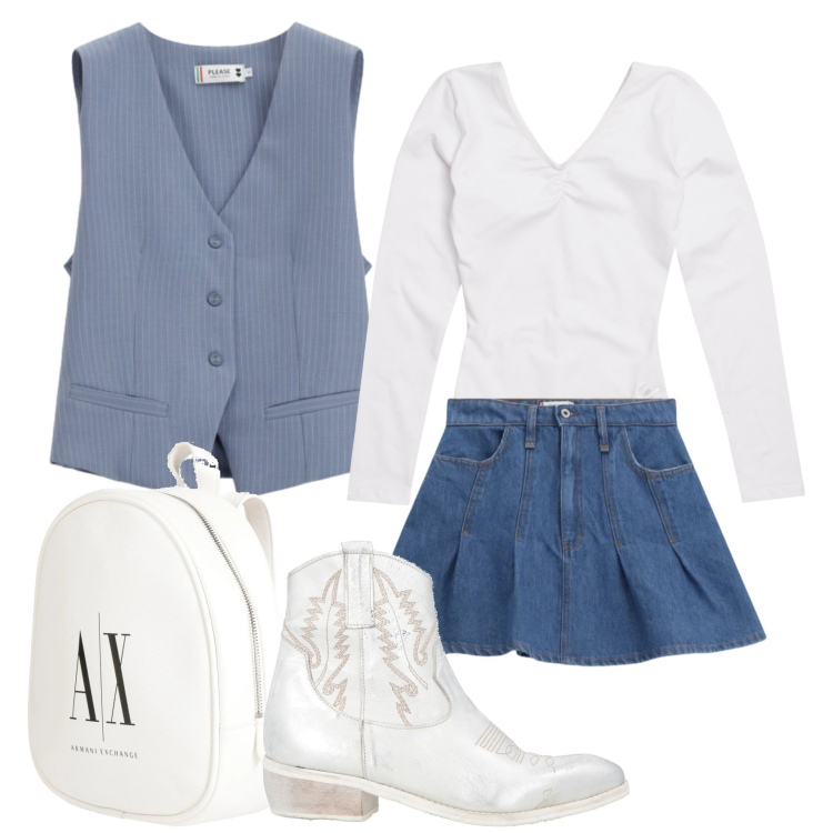 Outfit donna - Total look #2388487. Stile Trendy per Scuola/Università. Abbinamento con stivaletti texani, zaini, gilet, minigonne, body.