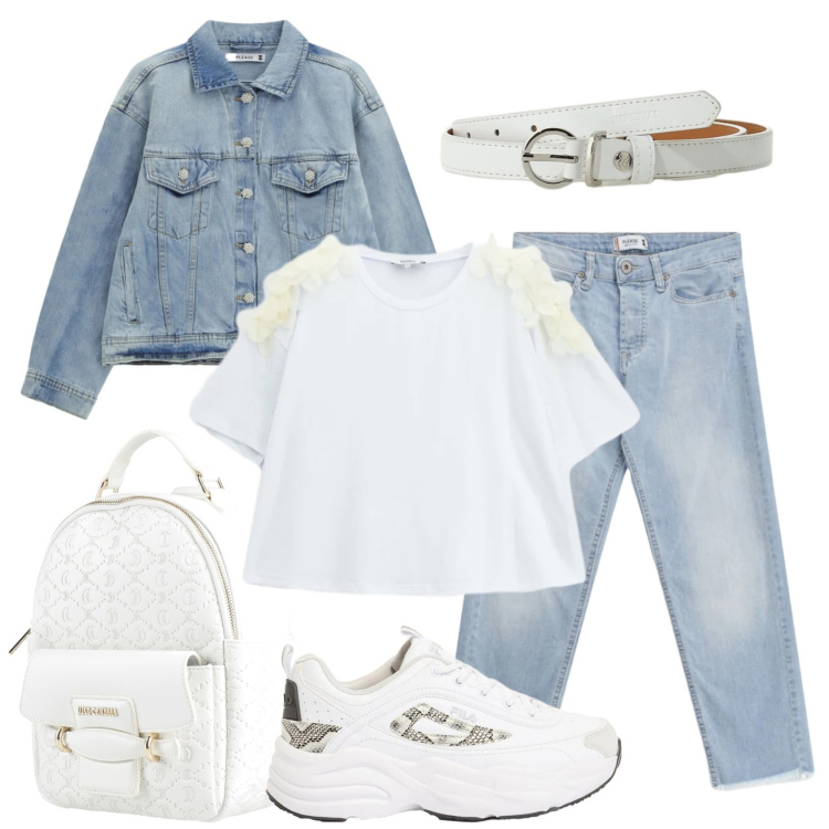 Outfit donna - Total look #2388491. Stile Basic per Tutti i giorni. Abbinamento con zaini, sneakers, t-shirt, jeans, blazer, cinture.
