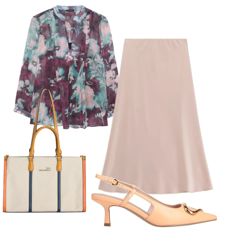 Outfit donna - Total look #2388493. Stile Bon Ton per Tutti i giorni. Abbinamento con décolleté, borse tote, gonne longuette, bluse.