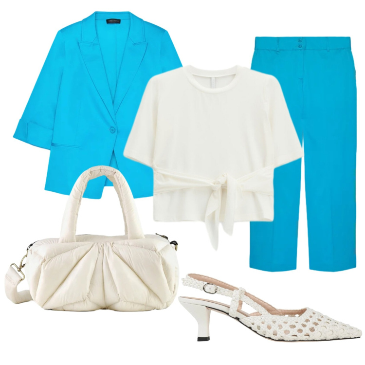 Outfit donna - Total look #2388496. Stile Bon Ton per Ufficio. Abbinamento con décolleté, blazer, pantaloni, t-shirt, borse a mano.