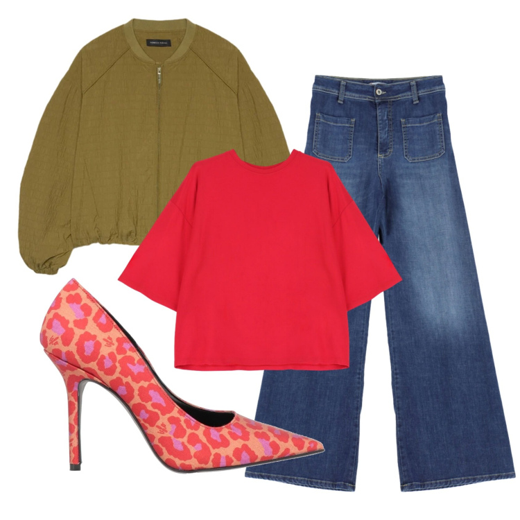 Outfit donna - Total look #2388503. Stile Casual chic per Ufficio. Abbinamento con décolleté, blazer, jeans, t-shirt.