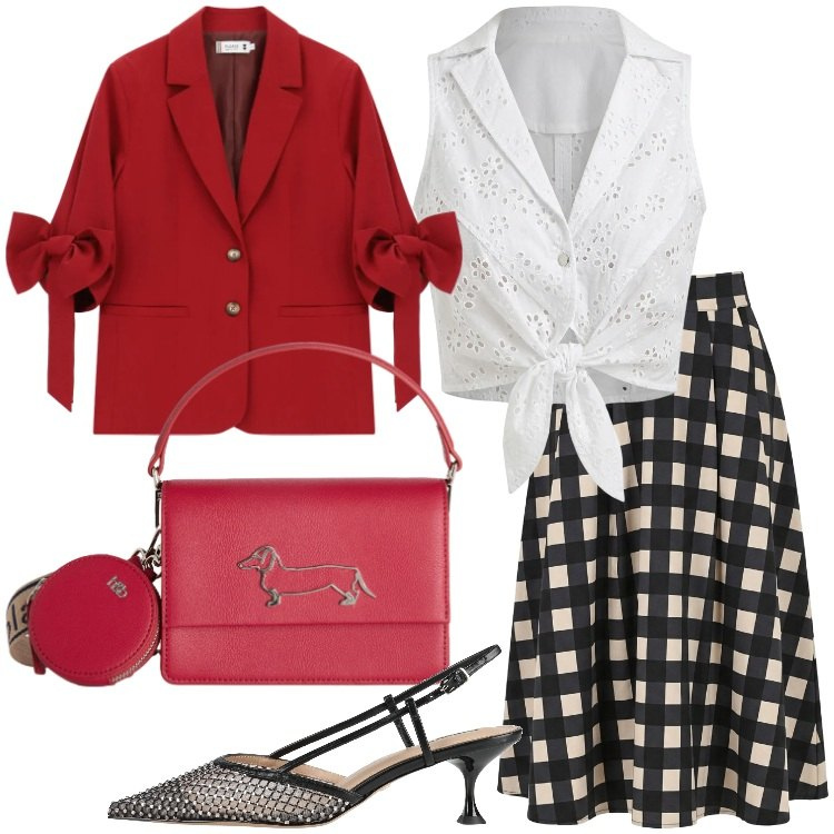 Outfit donna - Eleganza leggera - Focus Donna Curvy. Stile Vintage retrò per Serata fuori. Abbinamento con décolleté, borse a tracolla, blazer, top, gonne longuette.