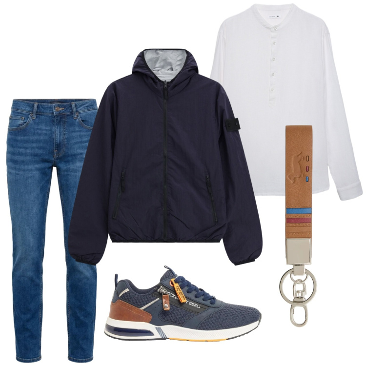 Outfit uomo - Total look #2388529. Stile Casual per Tutti i giorni. Abbinamento con sneakers, camicie, bomber, portachiavi, jeans.
