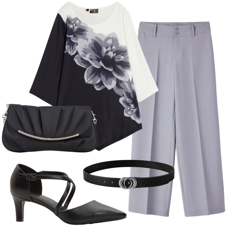 Outfit donna - Total look #2388533. Stile Chic per Serata fuori. Abbinamento con maglieria, décolleté, clutch, pantaloni, cinture.