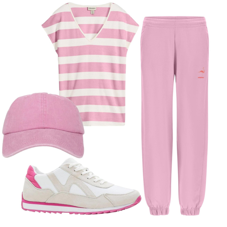 Outfit donna - Total look #2388536. Stile Casual per Sport. Abbinamento con maglieria, sneakers, cappelli con visiera, pantaloni.