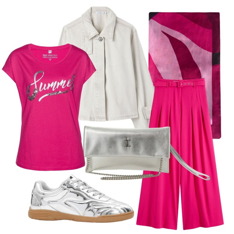 Outfit donna - A tutto colore. Stile Trendy per Tutti i giorni. Abbinamento con pantaloni, sneakers, maglieria, cappotti, borse a tracolla, foulard.