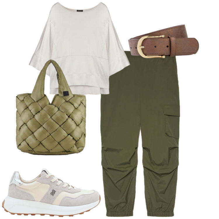 Outfit donna - Total look #2388544. Stile Casual per Tutti i giorni. Abbinamento con cinture, pantaloni cargo, bluse, sneakers, borse tote.
