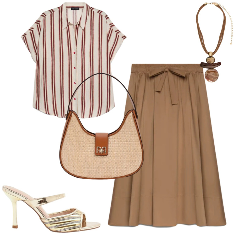 Outfit donna - Fiorella Rubino. Stile Urban per Tutti i giorni. Abbinamento con gonne lunghe, ciondoli, camicie a manica corta, borse a spalla, sabot.