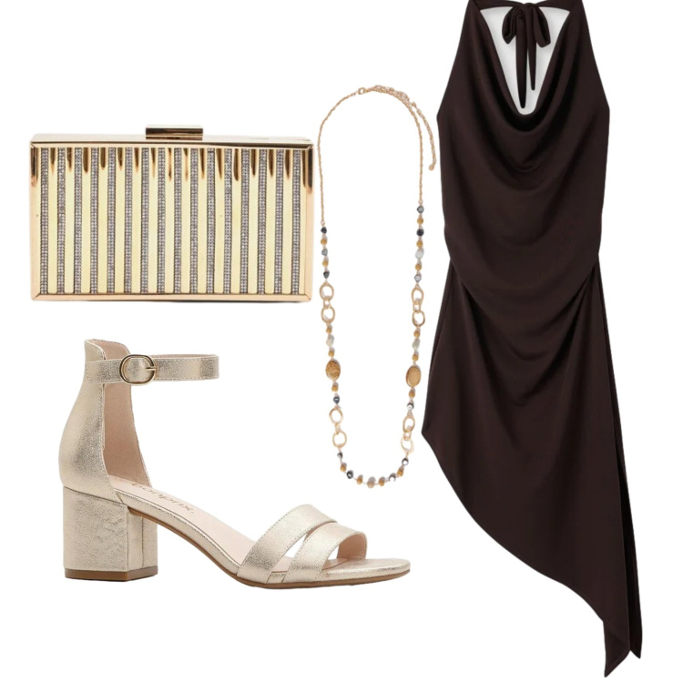 Outfit donna - Total look #2388547. Stile Chic per Serata fuori. Abbinamento con sandali col tacco, vestiti asimmetrici, collane, clutch.