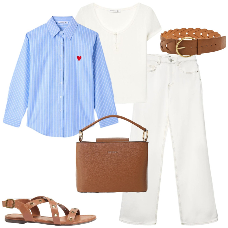 Outfit donna - Classy for spring. Stile Casual chic per Tutti i giorni. Abbinamento con sandali, cinture, jeans, t-shirt, camicie, borse a secchiello.