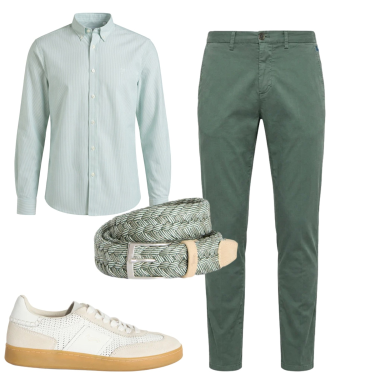 Outfit uomo - City. Stile Urban per Tutti i giorni. Abbinamento con sneakers, camicie, cinture, pantaloni chino.